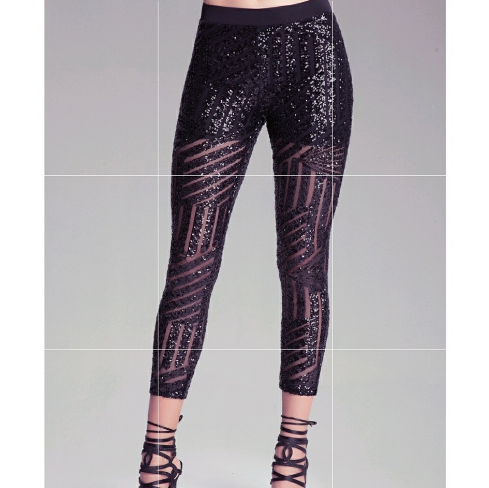 Bebe Rare Limited Edition Synthetic Transparent Sequin Leggings in Black